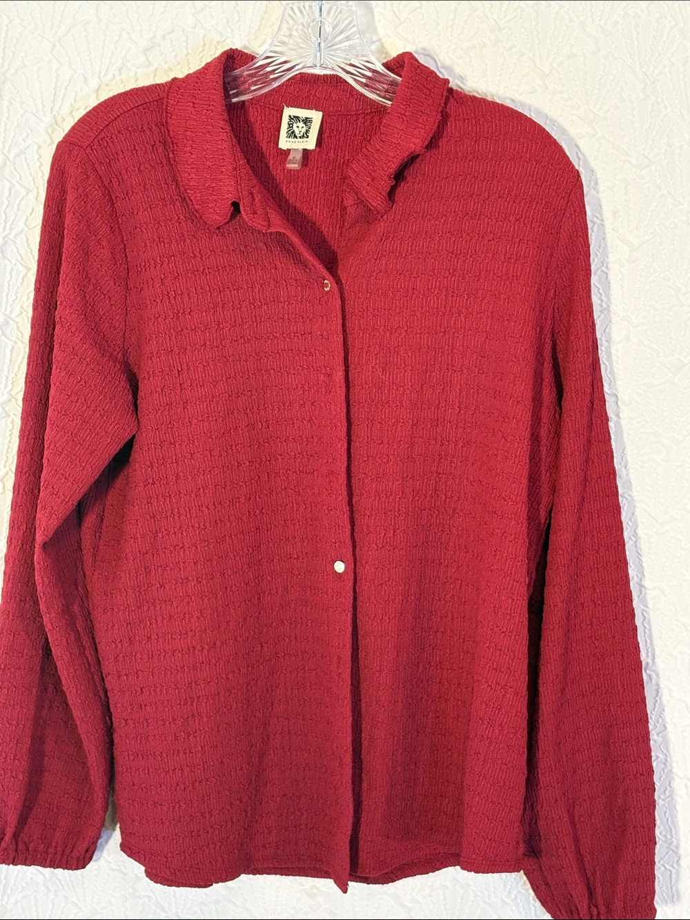 Anne Klein Burgundy Textured Button-Down Shirt Baddie Professional layering